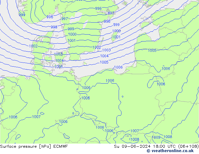 Luchtdruk (Grond) ECMWF zo 09.06.2024 18 UTC