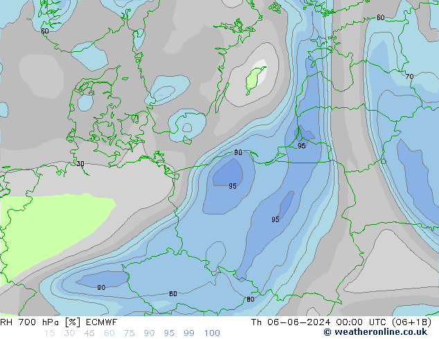 Humidité rel. 700 hPa ECMWF jeu 06.06.2024 00 UTC