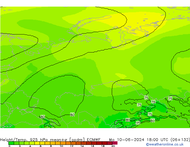 Height/Temp. 925 hPa ECMWF Mo 10.06.2024 18 UTC