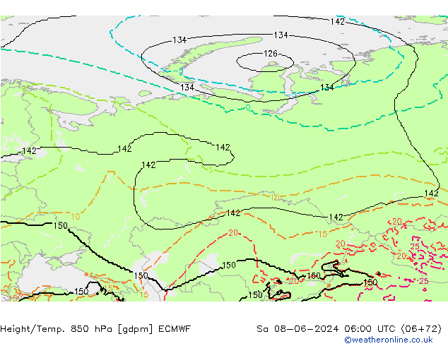 Height/Temp. 850 hPa ECMWF Sa 08.06.2024 06 UTC