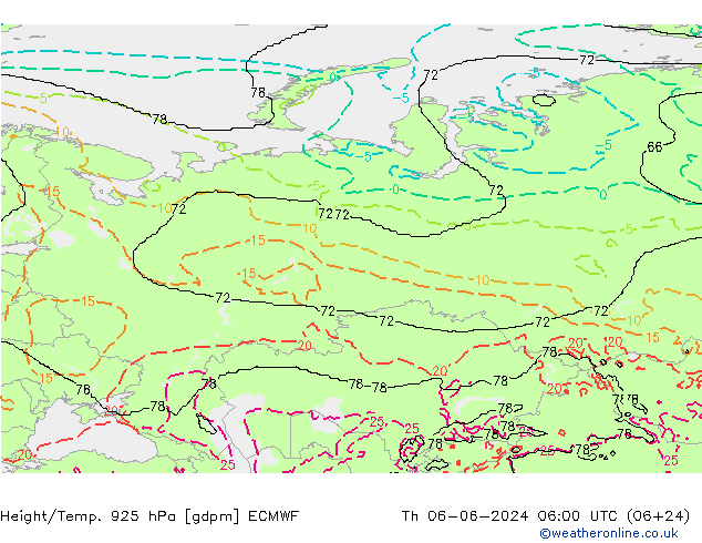 Height/Temp. 925 hPa ECMWF Th 06.06.2024 06 UTC