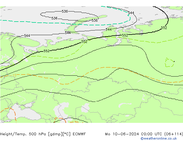 Height/Temp. 500 hPa ECMWF lun 10.06.2024 00 UTC