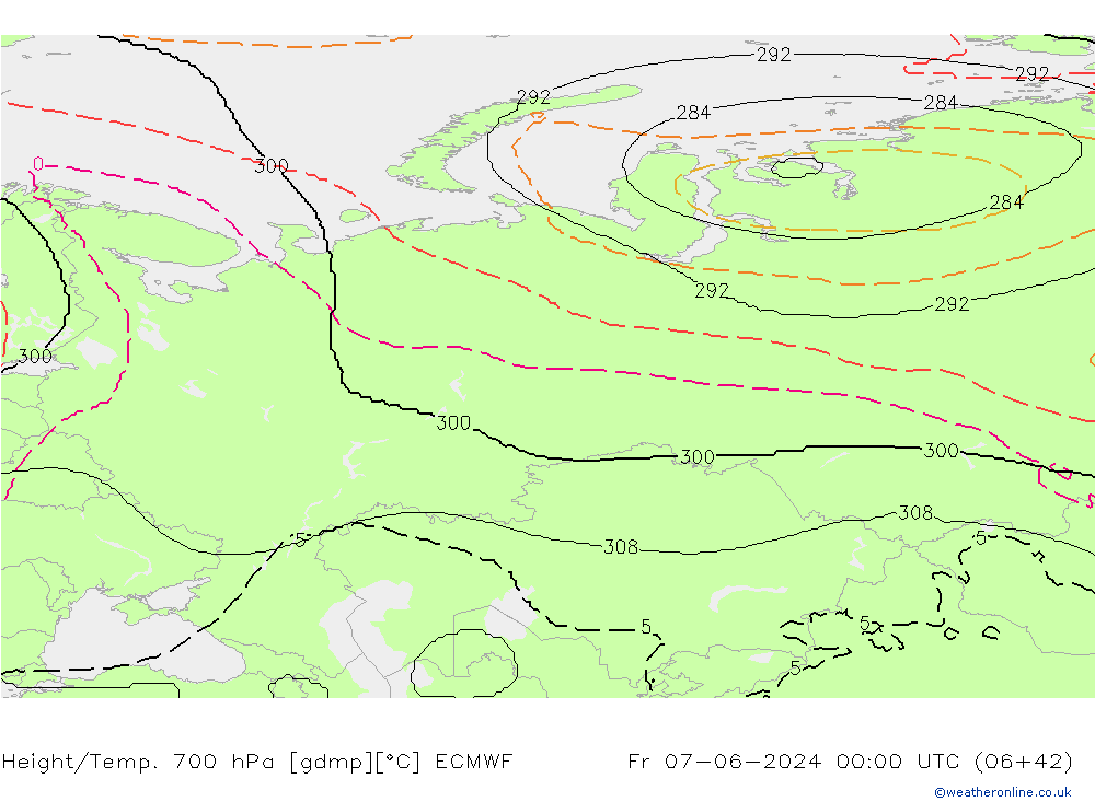 Geop./Temp. 700 hPa ECMWF vie 07.06.2024 00 UTC