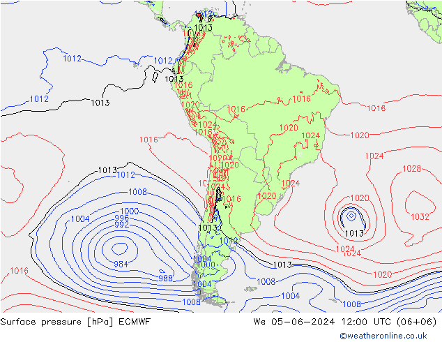 pressão do solo ECMWF Qua 05.06.2024 12 UTC