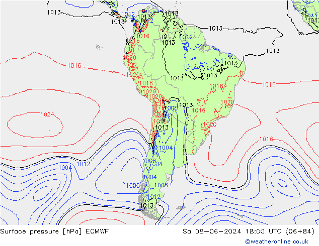 Surface pressure ECMWF Sa 08.06.2024 18 UTC