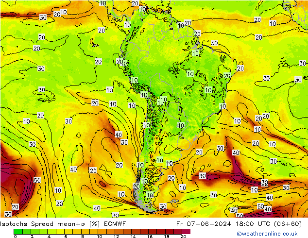 Isotachen Spread ECMWF Fr 07.06.2024 18 UTC