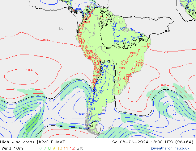 High wind areas ECMWF Sa 08.06.2024 18 UTC