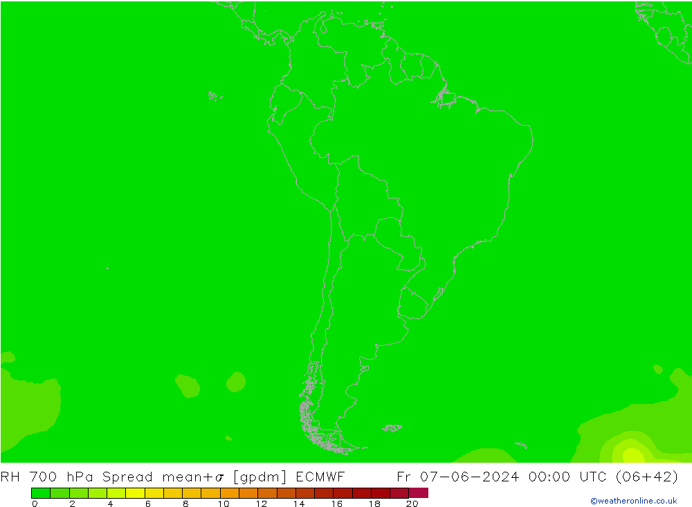 RH 700 hPa Spread ECMWF ven 07.06.2024 00 UTC