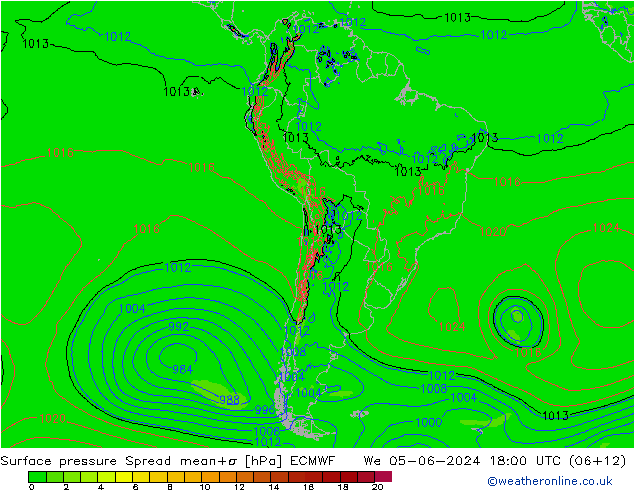 pressão do solo Spread ECMWF Qua 05.06.2024 18 UTC