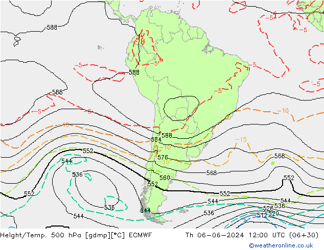 Height/Temp. 500 hPa ECMWF Th 06.06.2024 12 UTC