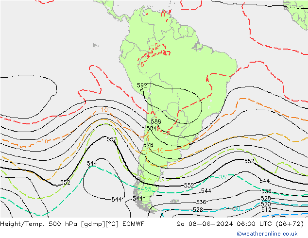 Height/Temp. 500 hPa ECMWF So 08.06.2024 06 UTC