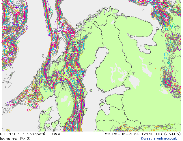 RH 700 hPa Spaghetti ECMWF We 05.06.2024 12 UTC