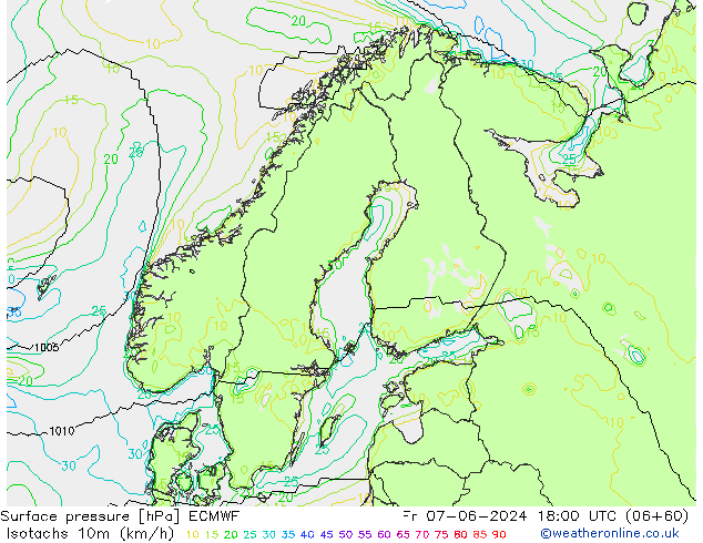 Isotachs (kph) ECMWF Fr 07.06.2024 18 UTC