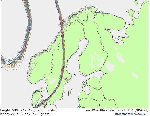 Height 500 гПа Spaghetti ECMWF ср 05.06.2024 12 UTC