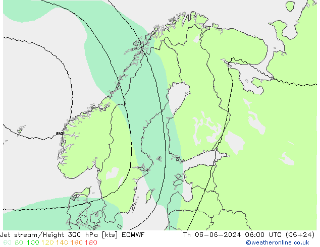 Jet stream ECMWF Qui 06.06.2024 06 UTC