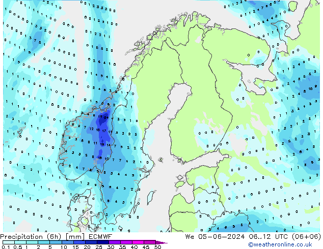 降水量 (6h) ECMWF 星期三 05.06.2024 12 UTC