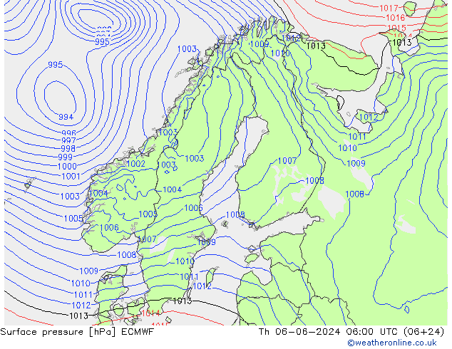 地面气压 ECMWF 星期四 06.06.2024 06 UTC