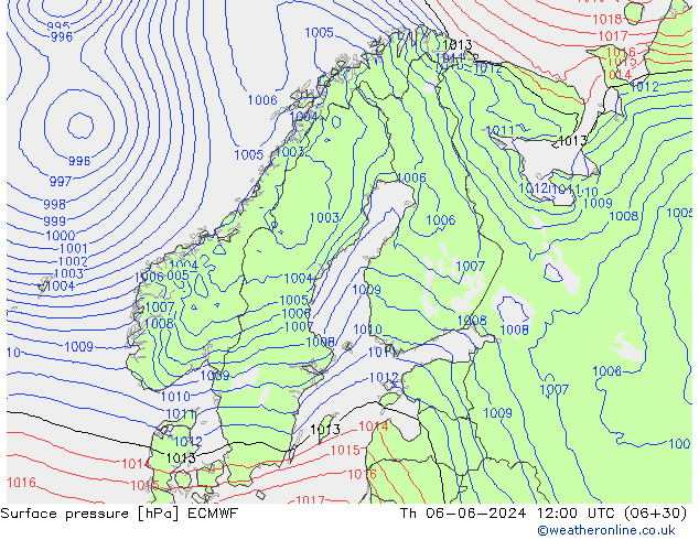 Atmosférický tlak ECMWF Čt 06.06.2024 12 UTC