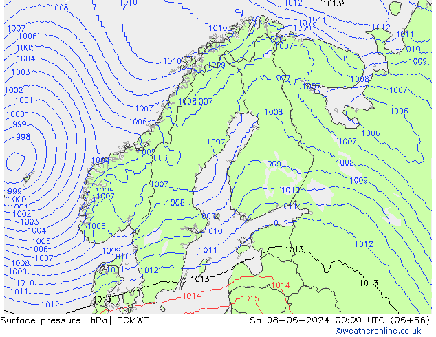 Pressione al suolo ECMWF sab 08.06.2024 00 UTC