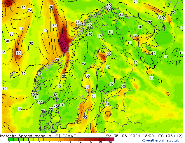 Isotachs Spread ECMWF mer 05.06.2024 18 UTC