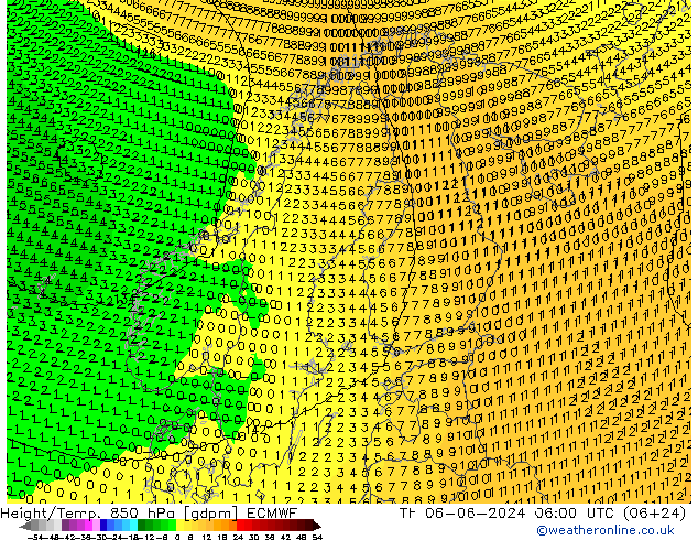 Height/Temp. 850 hPa ECMWF czw. 06.06.2024 06 UTC