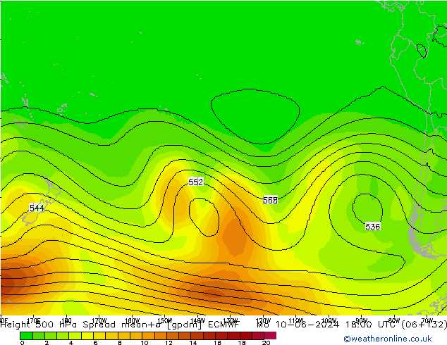 Height 500 hPa Spread ECMWF Seg 10.06.2024 18 UTC