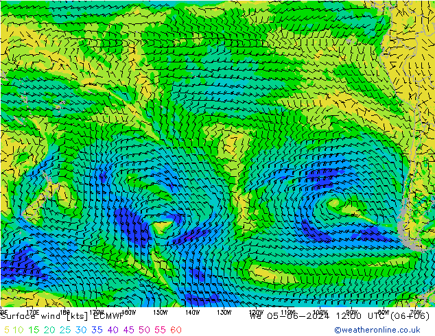 Surface wind ECMWF We 05.06.2024 12 UTC