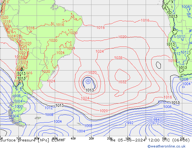 pressão do solo ECMWF Qua 05.06.2024 12 UTC