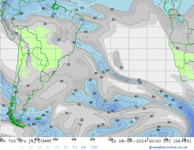 RH 700 гПа ECMWF сб 08.06.2024 00 UTC