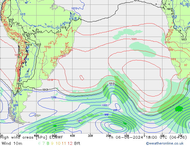 High wind areas ECMWF Qui 06.06.2024 18 UTC