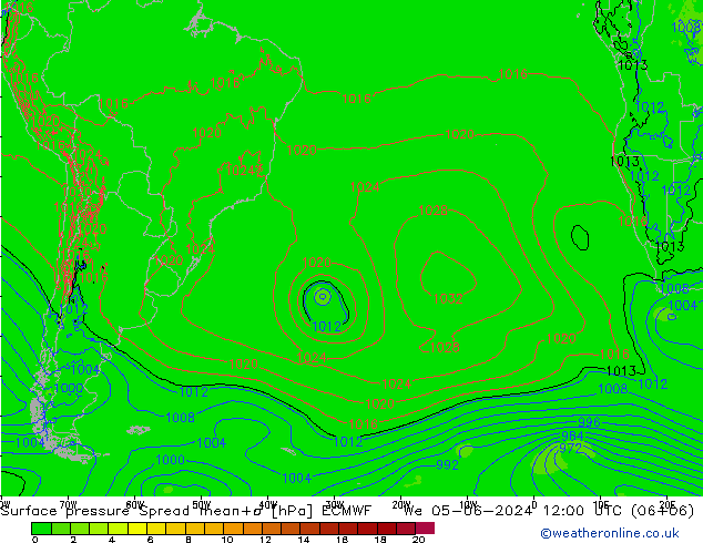 Surface pressure Spread ECMWF We 05.06.2024 12 UTC