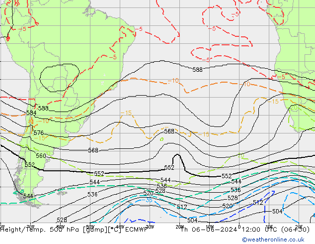 Height/Temp. 500 hPa ECMWF Do 06.06.2024 12 UTC