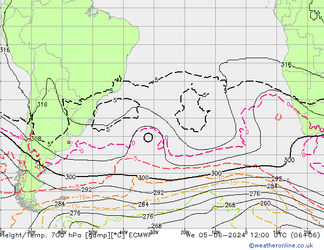 Géop./Temp. 700 hPa ECMWF mer 05.06.2024 12 UTC