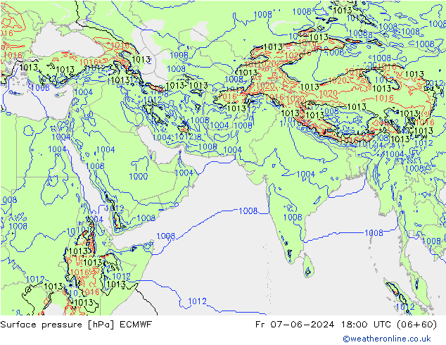 pressão do solo ECMWF Sex 07.06.2024 18 UTC