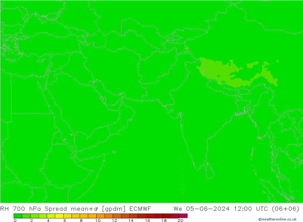 RH 700 hPa Spread ECMWF 星期三 05.06.2024 12 UTC