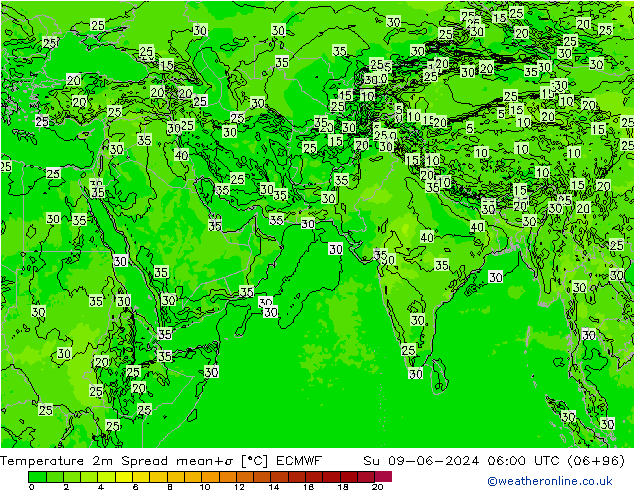 карта температуры Spread ECMWF Вс 09.06.2024 06 UTC