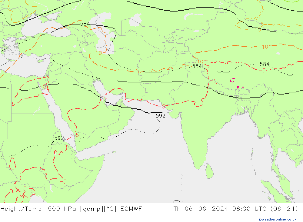 Height/Temp. 500 hPa ECMWF gio 06.06.2024 06 UTC