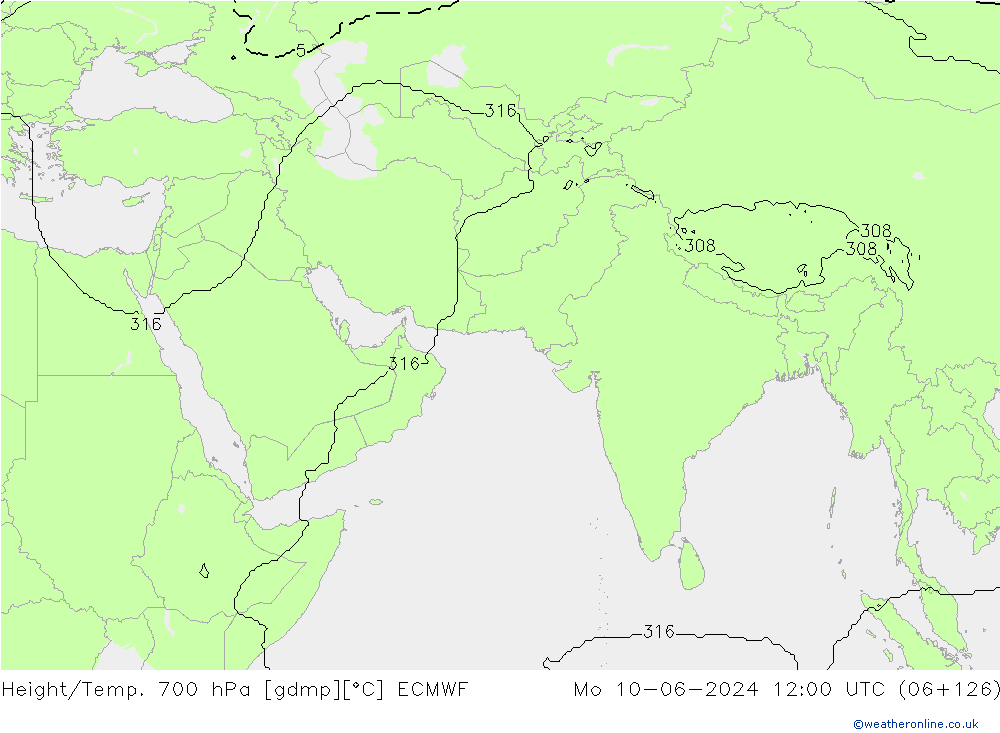 Géop./Temp. 700 hPa ECMWF lun 10.06.2024 12 UTC