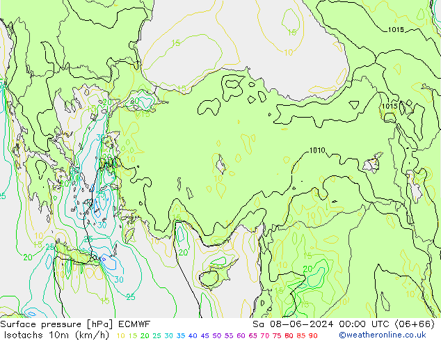 Eşrüzgar Hızları (km/sa) ECMWF Cts 08.06.2024 00 UTC