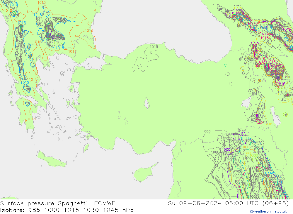 Surface pressure Spaghetti ECMWF Su 09.06.2024 06 UTC