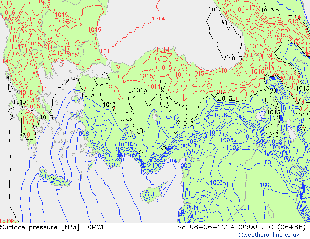 Surface pressure ECMWF Sa 08.06.2024 00 UTC