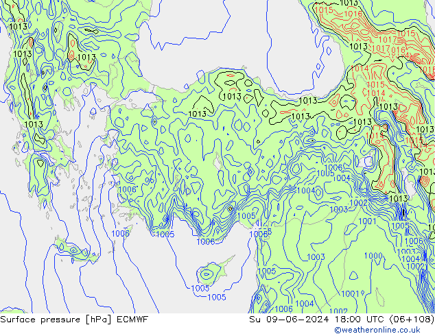 Surface pressure ECMWF Su 09.06.2024 18 UTC