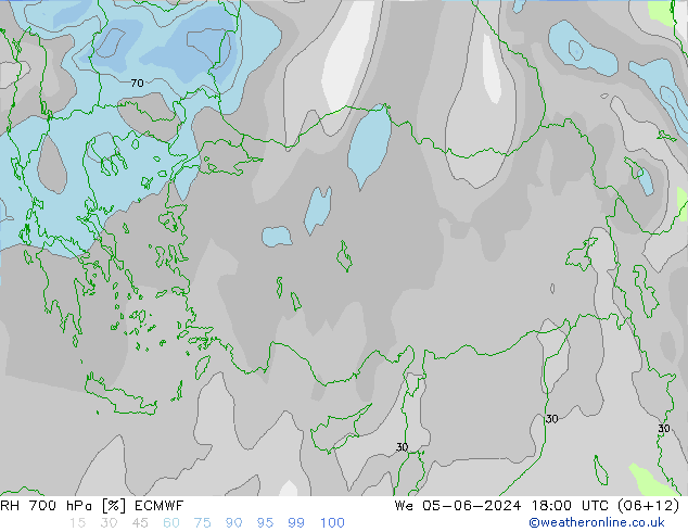 RH 700 гПа ECMWF ср 05.06.2024 18 UTC