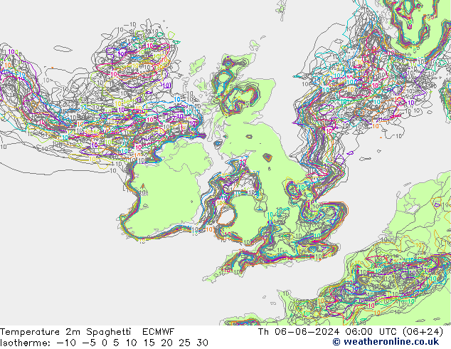 Temperatuurkaart Spaghetti ECMWF do 06.06.2024 06 UTC