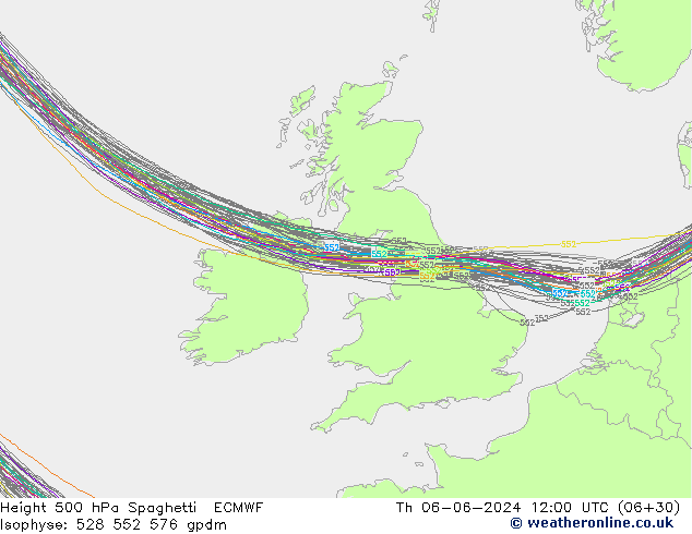 Height 500 hPa Spaghetti ECMWF  06.06.2024 12 UTC