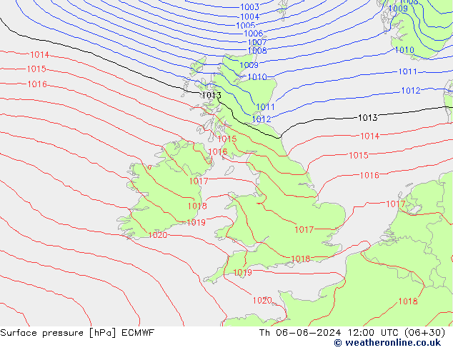 Surface pressure ECMWF Th 06.06.2024 12 UTC