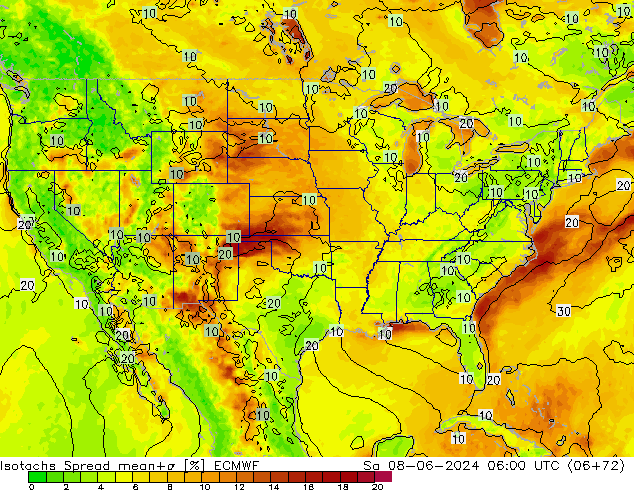 Isotaca Spread ECMWF sáb 08.06.2024 06 UTC