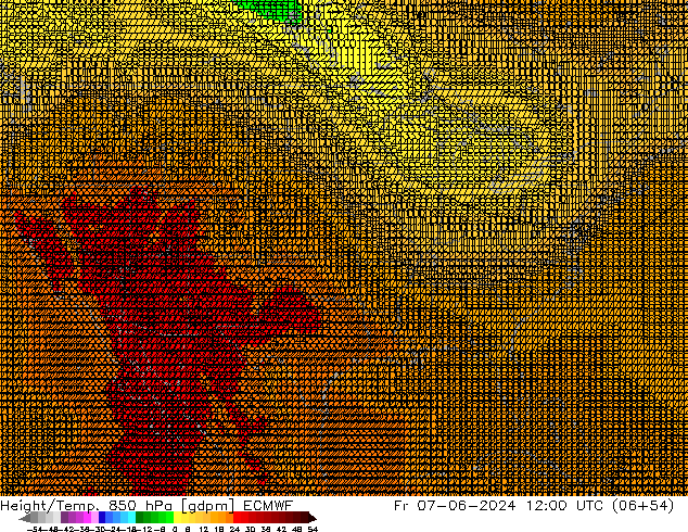 Geop./Temp. 850 hPa ECMWF vie 07.06.2024 12 UTC