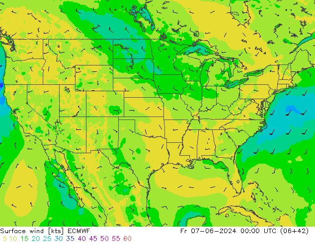 Surface wind ECMWF Fr 07.06.2024 00 UTC