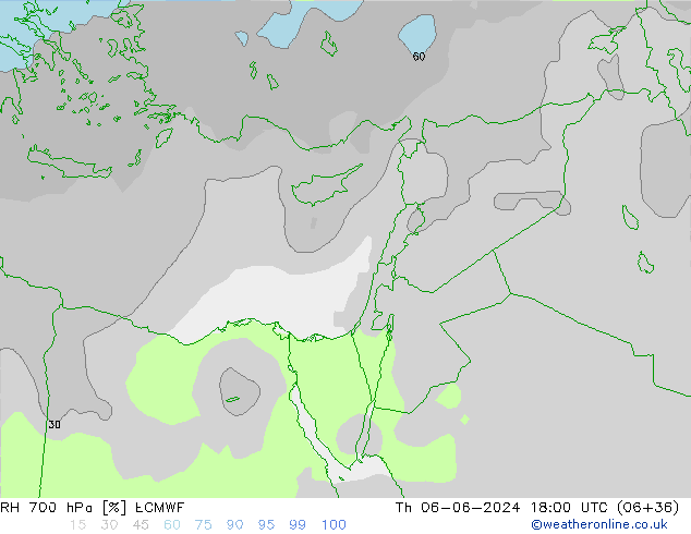 Humidité rel. 700 hPa ECMWF jeu 06.06.2024 18 UTC